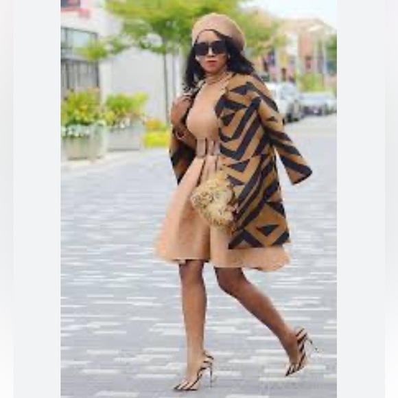 H&M women’s blazer jacket 3/4 sleeves abstract tan & black geometric print 10 - Picture 10 of 16